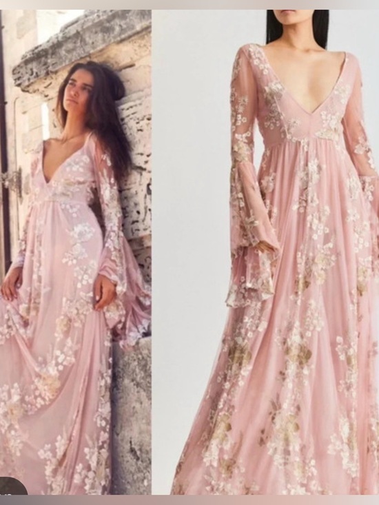 LoveShackFancy Dresses & Skirts - LoveShackFancy Dusty Pink Floral Embroidered Long-Sleeve Maxi Dress